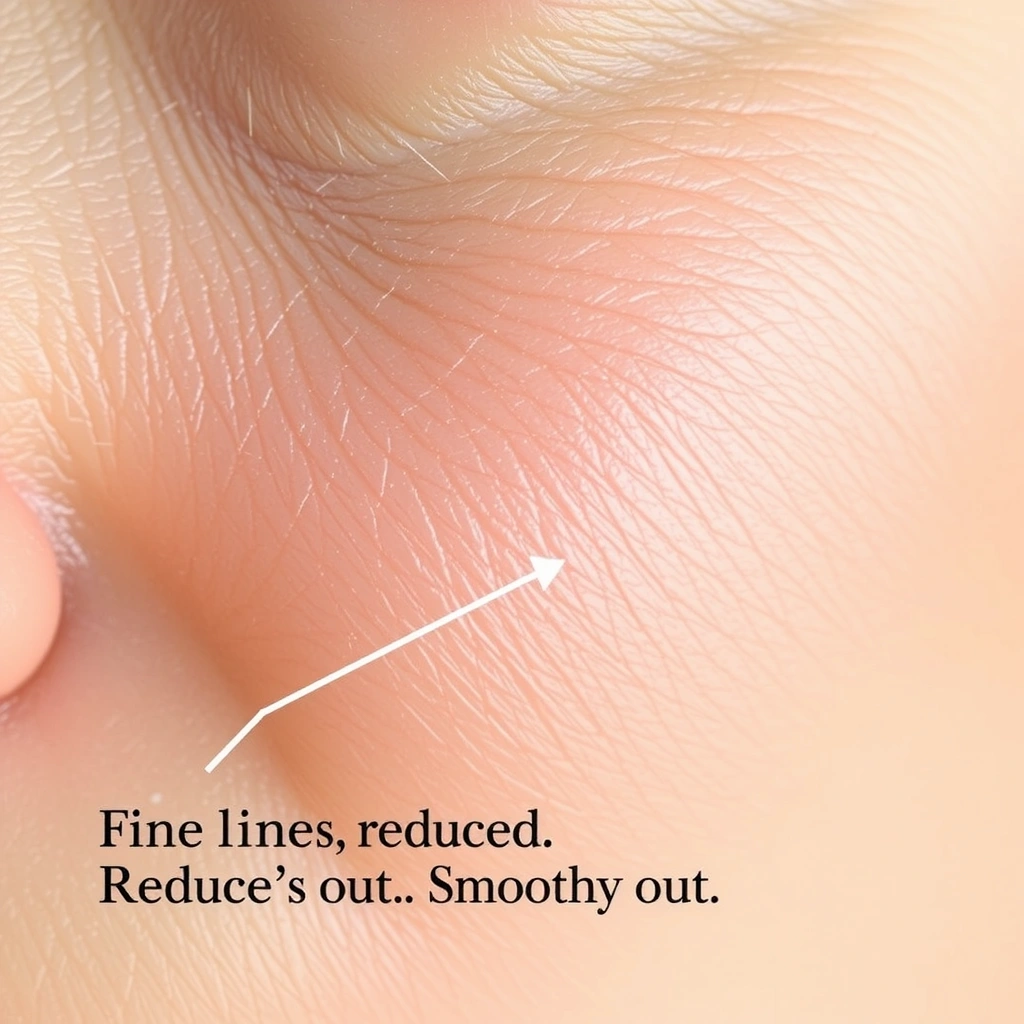 Close-up of skin texture showing fine lines visibly reduced and smoothed out, with a subtle soft-focus effect.